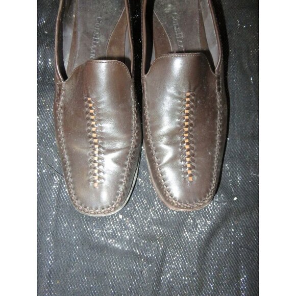 Cole Haan Chocolate Bamboo Italian Leather Center Weave Moccasin Driver Loafers - Picture 2 of 11